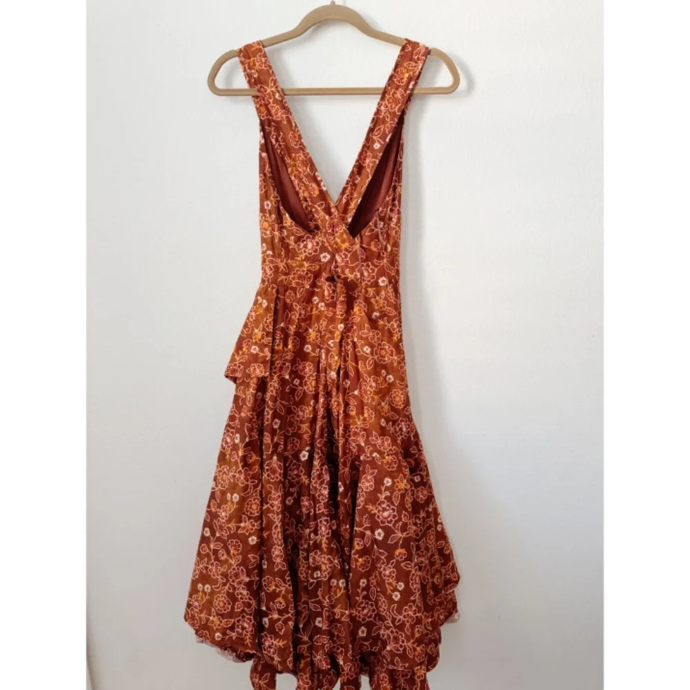 J. Crew Rust Floral Midi Dress with Pink and Cream Accents